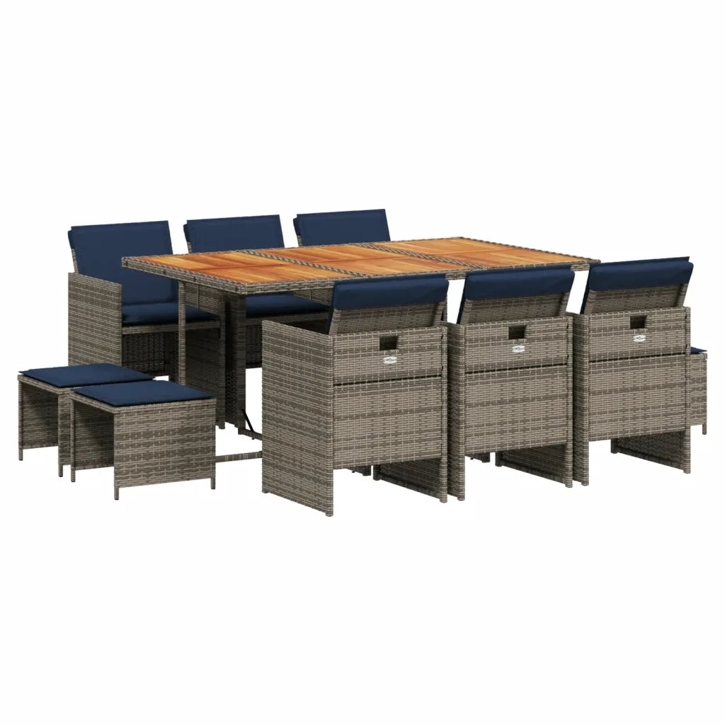 Set da pranzo da giardino da 11 pz con Cuscini in Polyrattan Grigio 3277744