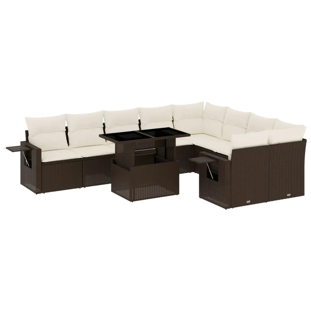 Set Divani da Giardino 10pz con Cuscini in Polyrattan Marrone 3268133
