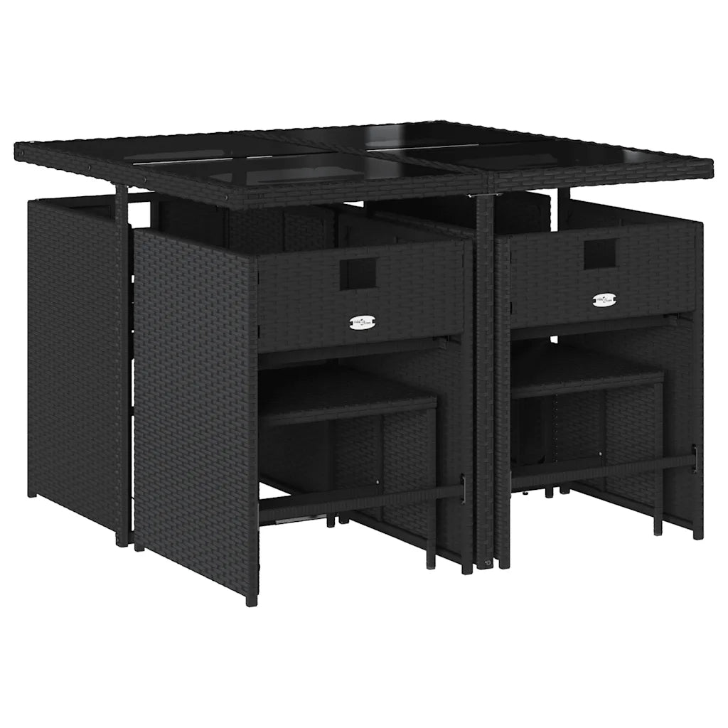 Set da Pranzo da Giardino 9 pz | Set Salotto da Giardino con Cuscini Nero in Polyrattan