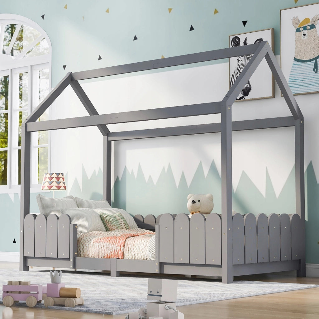 Letto per bambini 90x200 - Xylo - Legno con protezione grigio