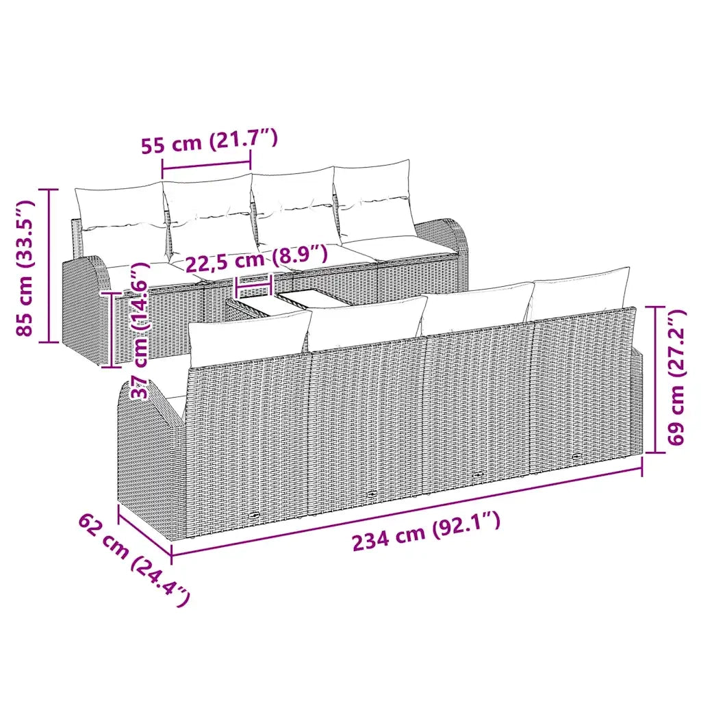 Set Divano da Giardino Nero 55 x 55 x 37 cm polyrattan 3345967