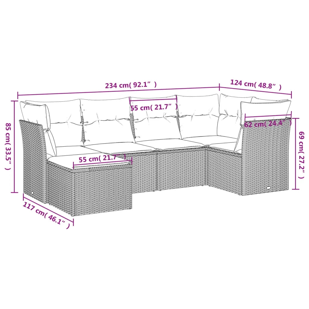 Set Divano da Giardino 6pz con Cuscini Grigio Chiaro Polyrattan 3249791