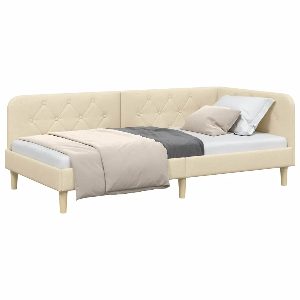 Cornice del letto ad angolo Crema 90 x 200 cm Tessuto 42016575