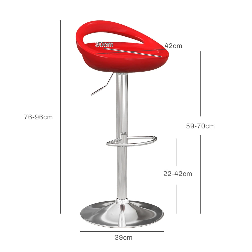 Set 2 Sgabelli da Bar Altezza Regolabile Seduta in ABS Rosso