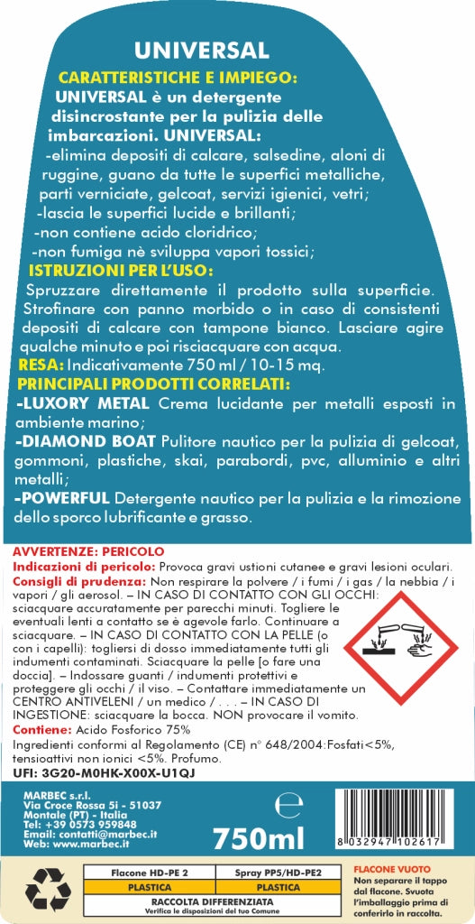 Detergente disincrostante nautico UNIVERSAL   750MLx6Pz