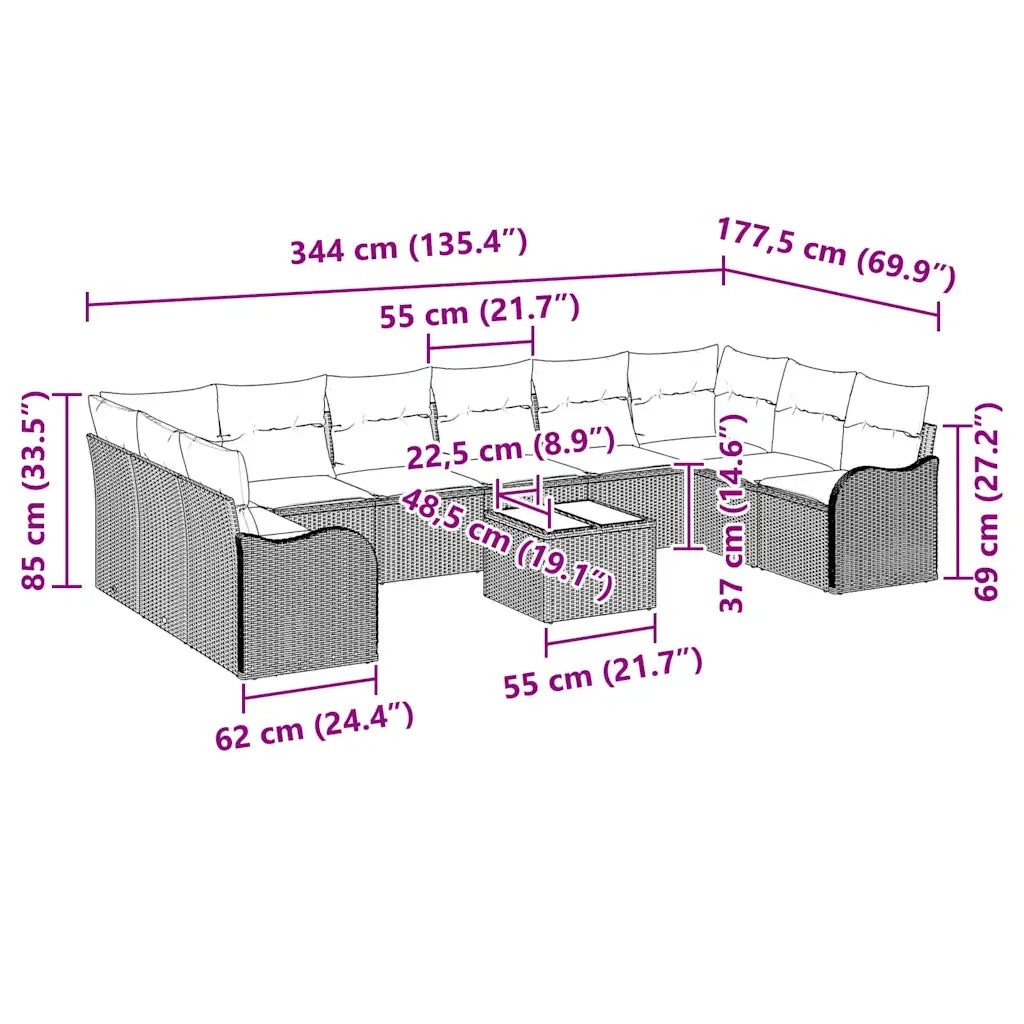 Set Divano da Giardino Marrone 55 x 55 x 37 cm polyrattan 3345888