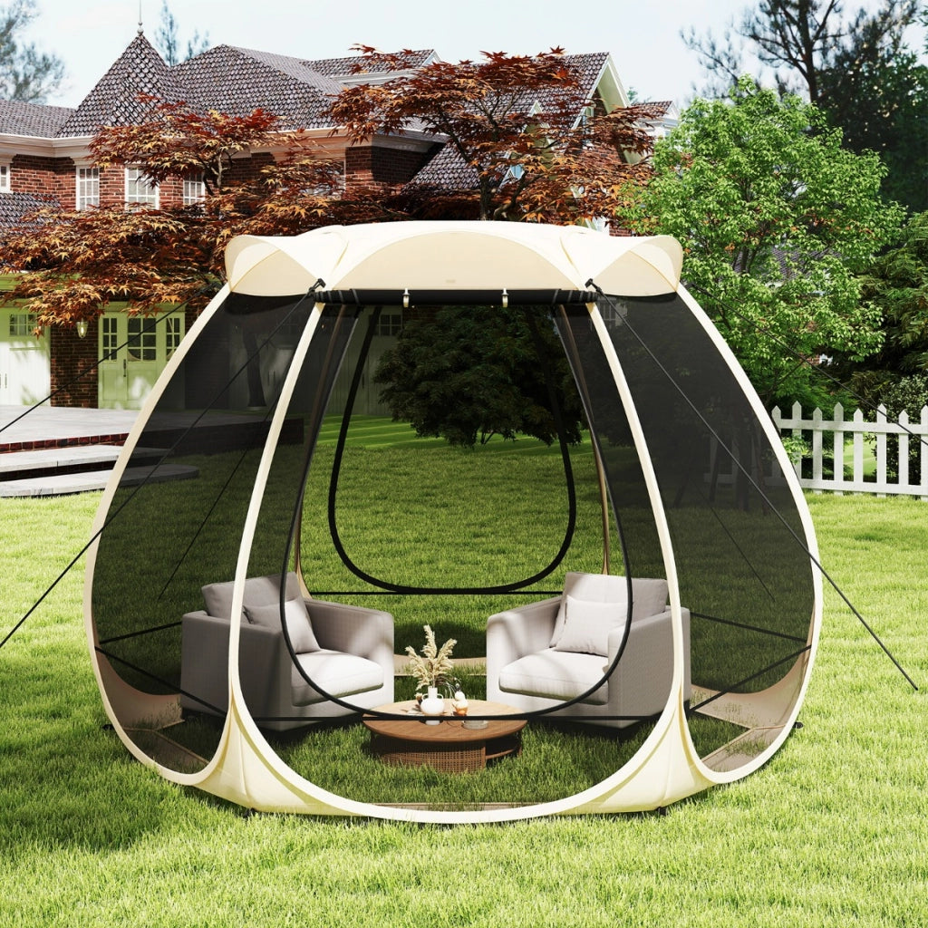 Tenda a rete pop up per 4-6 persone con zanzariera su tutti i lati, Tettoia ombreggiante per giardino Sabbia-Tende