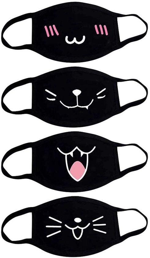 Maschera per la protezione orale - Anime Cartoon - Tessuto di cotone - Protezione solare - Anti-polvere - 4 pezzi - Orecchini elastiche - Maschera per la protezione orale