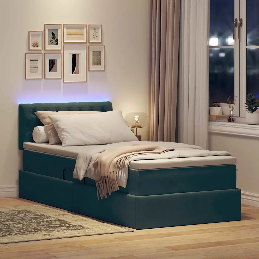 Letto con contenitore e LED Verde Scuro 90 x 200 cm Velluto 3371430