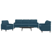 Set di Divani 3 pz con Cuscini Blu in Velluto