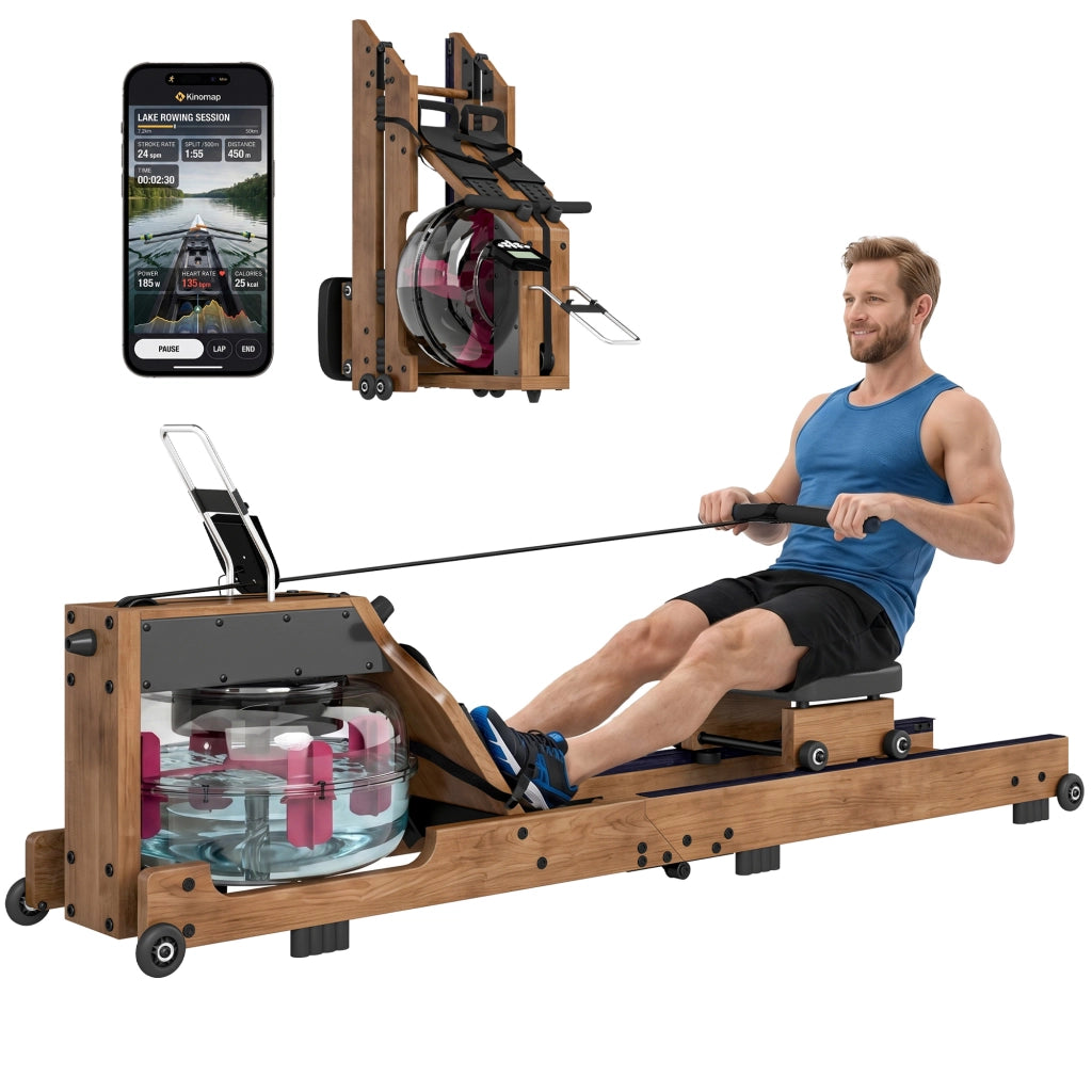 Vogatore ¨C Minimal ¨C Legno di gomma pieghevole con Bluetooth APP scorrimento doppio alluminio LCD fino a 158 kg