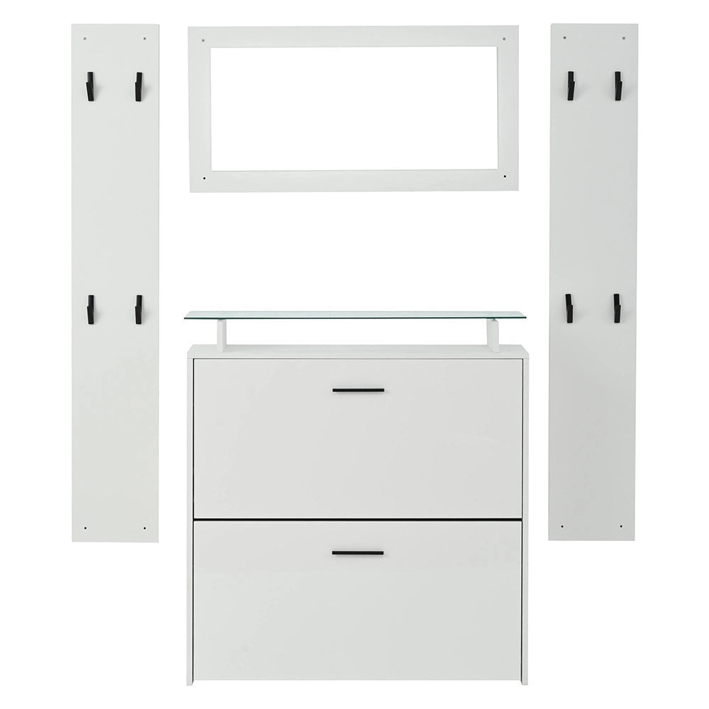 Set Ingresso 4 Pezzi 89.5x23x96.5cm - Xylo - con Specchio e Appendiabiti, Bianco