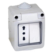 CONTENITORE ESTERNO INTERRUTTORE + PRESA 1 deviatore + presa bivalente 10/16A  - FAEG