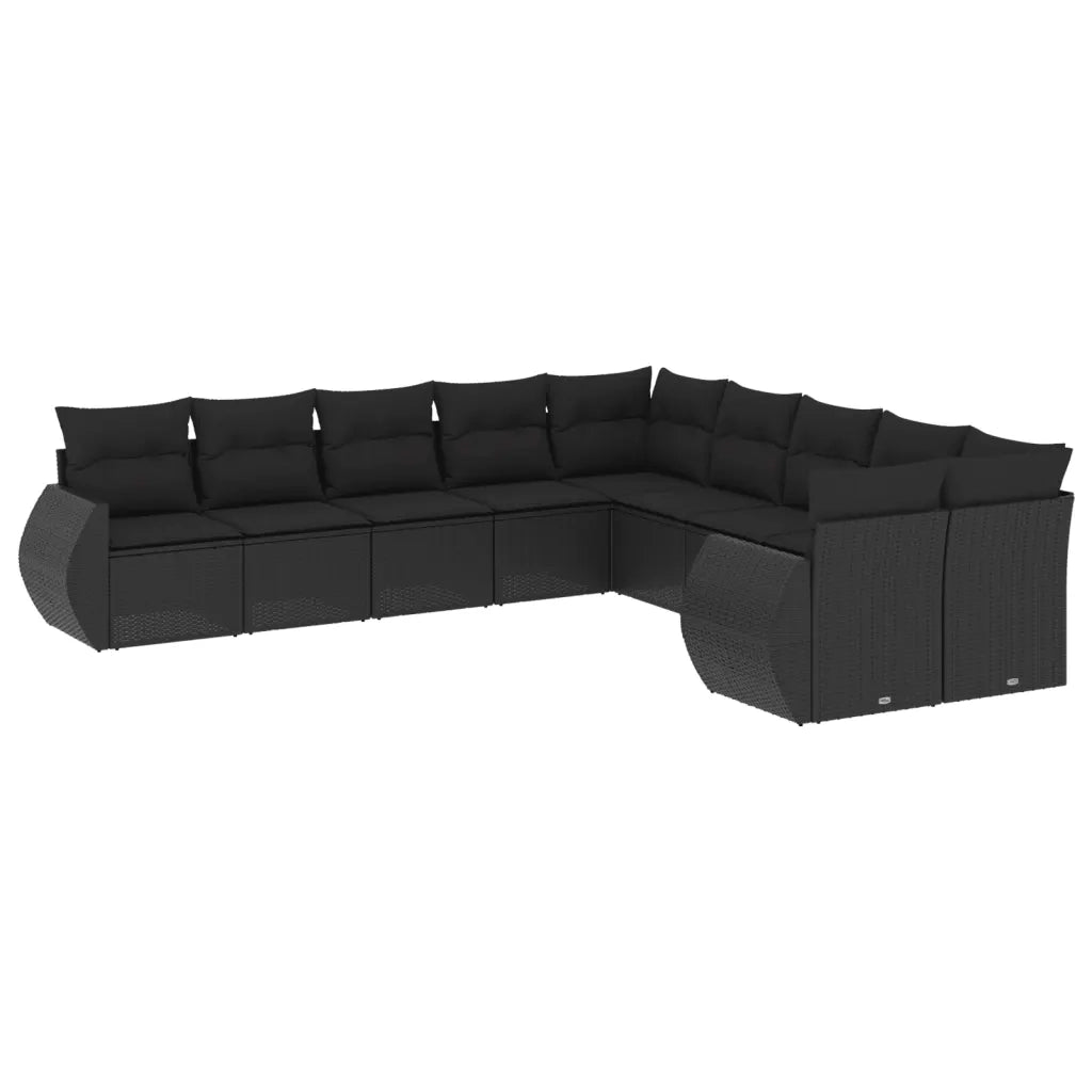 Set Divani da Giardino 10pz con Cuscini in Polyrattan Nero 3254242