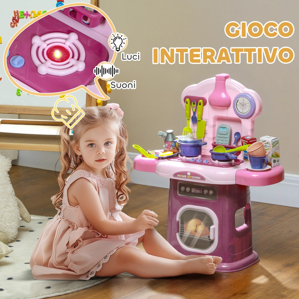Cucina Giocattolo per Bambini con Accessori ¨C Minimal ¨C Rosa 51x21x60 cm
