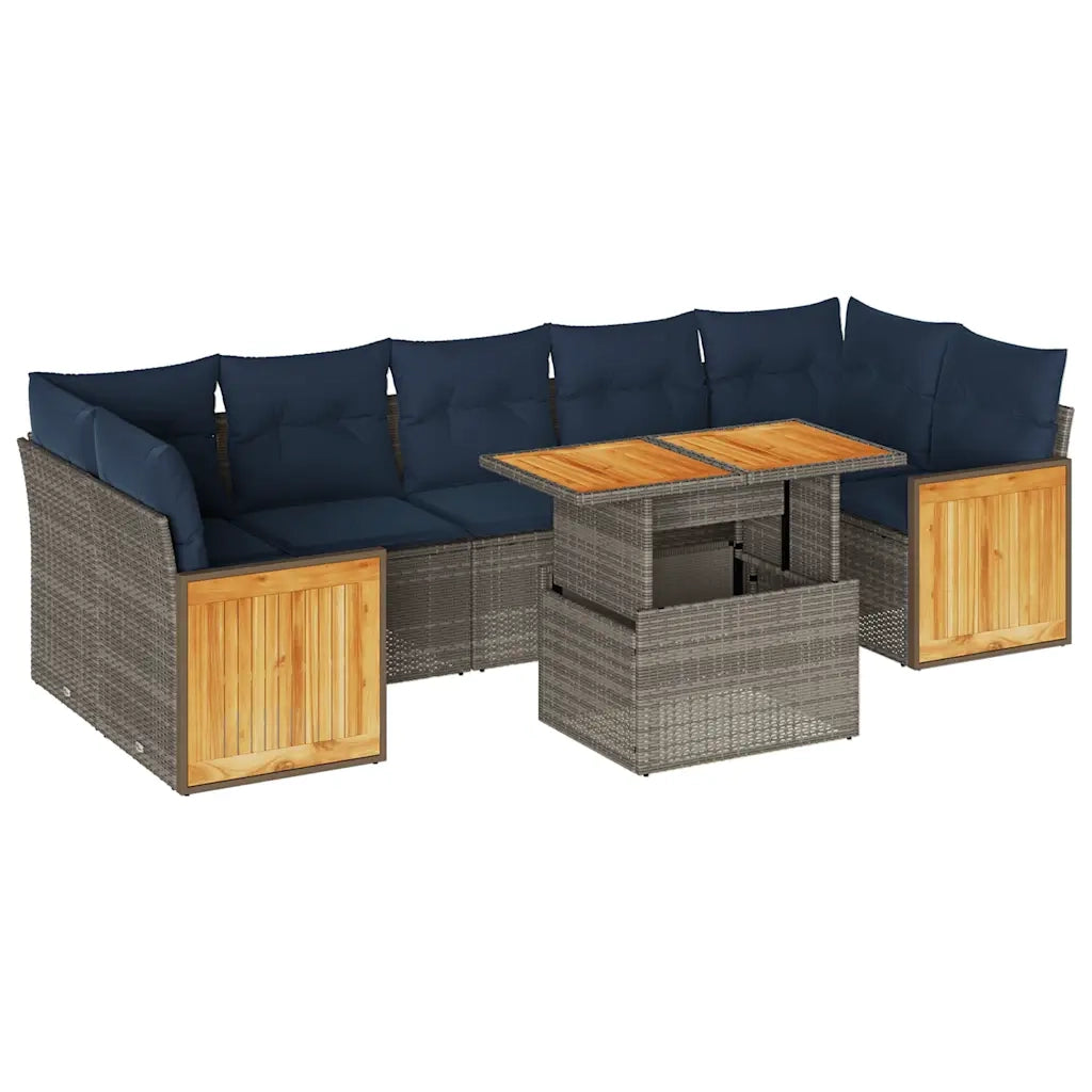 Set Divano da Giardino 8pz con Cuscini Grigio Polyrattan Acacia 3327687