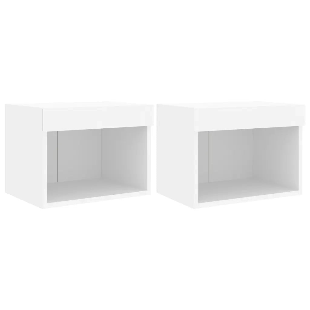 Set di 2 Comodini | Armadio da Notte | Mobiletto da notte con Luci LED a Parete Bianchi
