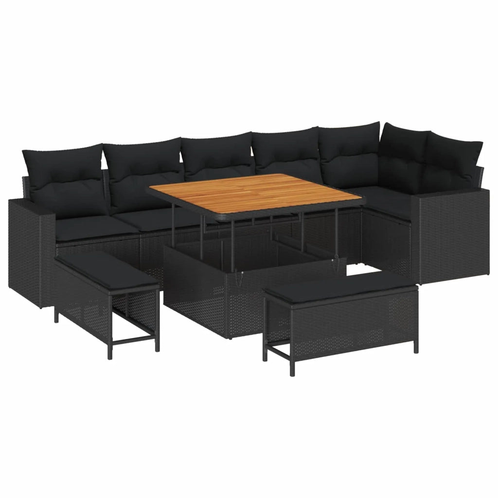 Set Divano da Giardino 9 pcs Nero polyrattan 3361624