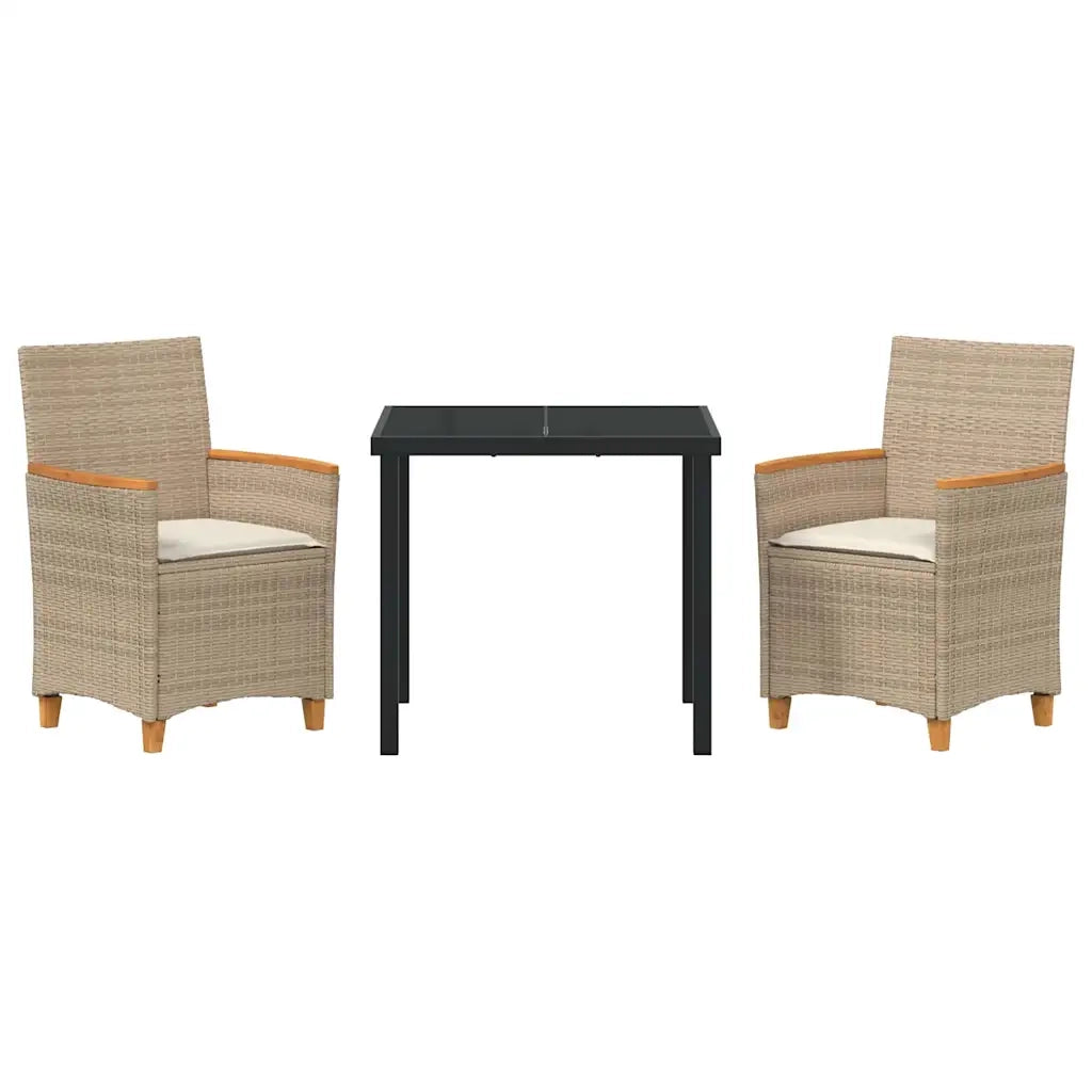 Set da Pranzo per Giardino 3 pcs Beige polyrattan