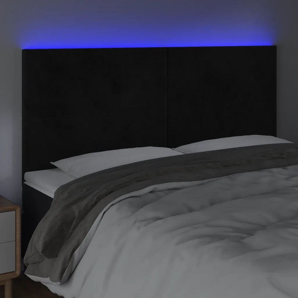 Testiera a LED Nera 180x5x118/128 cm in Velluto 3122206