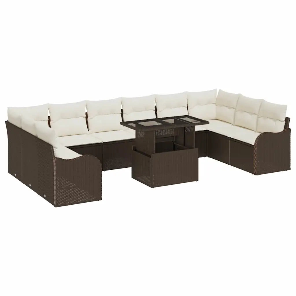 Set Divano da Giardino con cuscino 11 pcs Marrone Poly Rattan