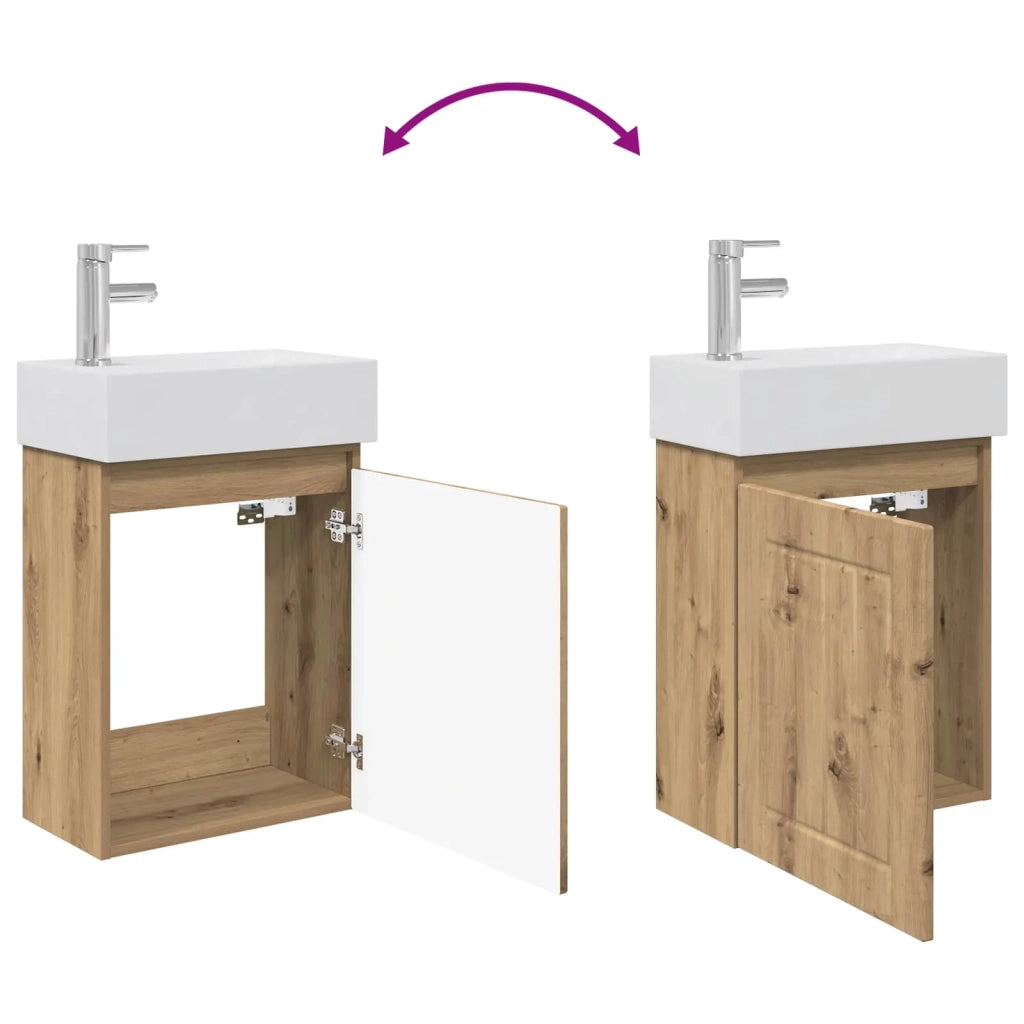 Mobile Bagno | Armadio da bagno con rubinetto Rovere Artigianale