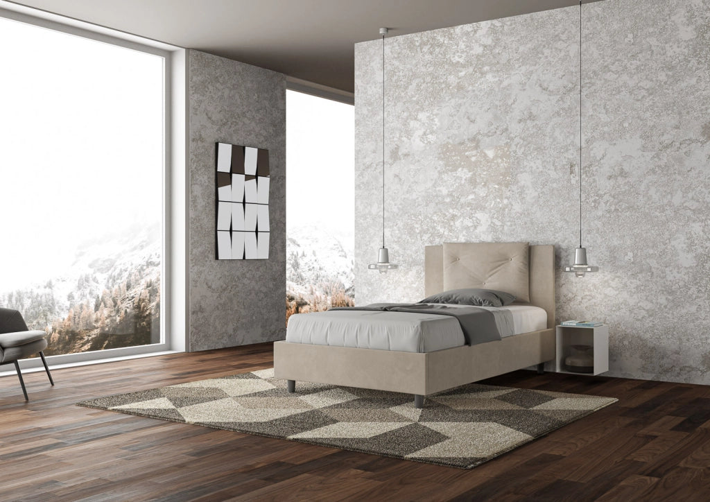 BS COM Letto una piazza e mezza contenitore imbottito 120x200 microfibra sabbia