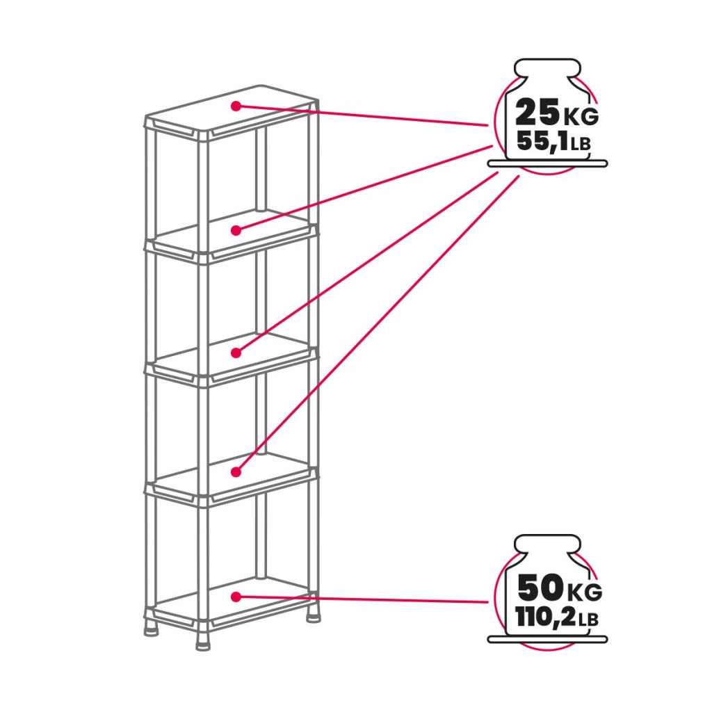 Scaffale universale nero 5 ripiani 60x30x180 cm per garage, cantina e ripostiglio