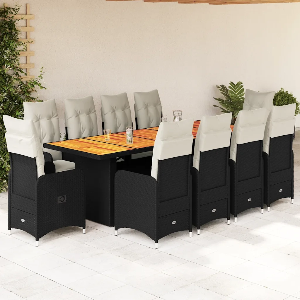 Set da Bistrò da Giardino 11 pz con Cuscini Nero in Polyrattan 3277273