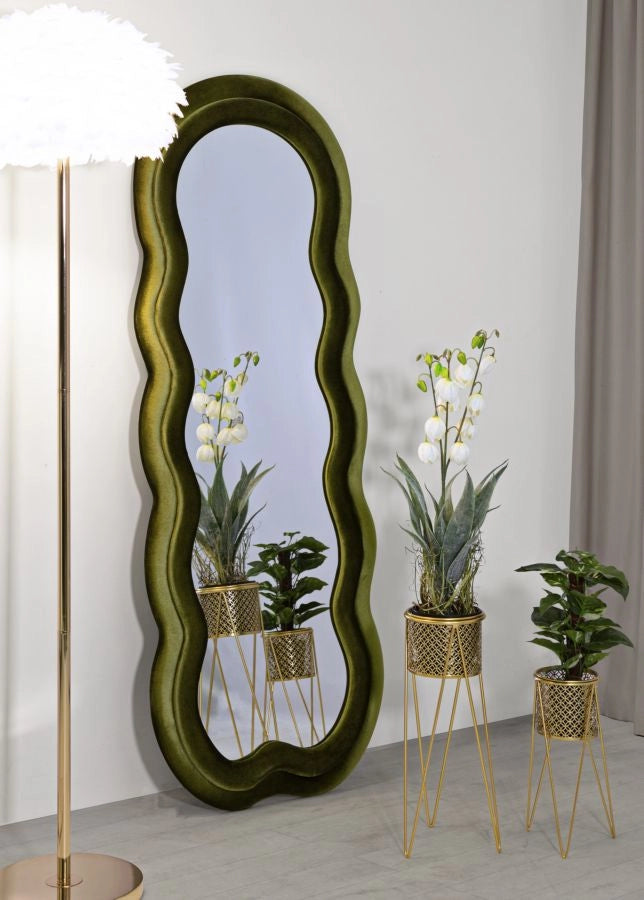 Specchio da muro cornice in velluto verde 60x4x160cm MIKI