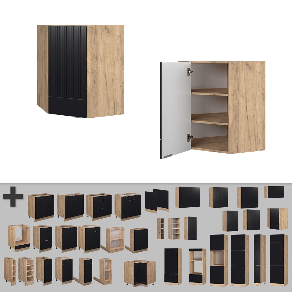 Mobile angolare da cucina Fame-Line Nero rigato/Rovere dorato 57 cm Vicco