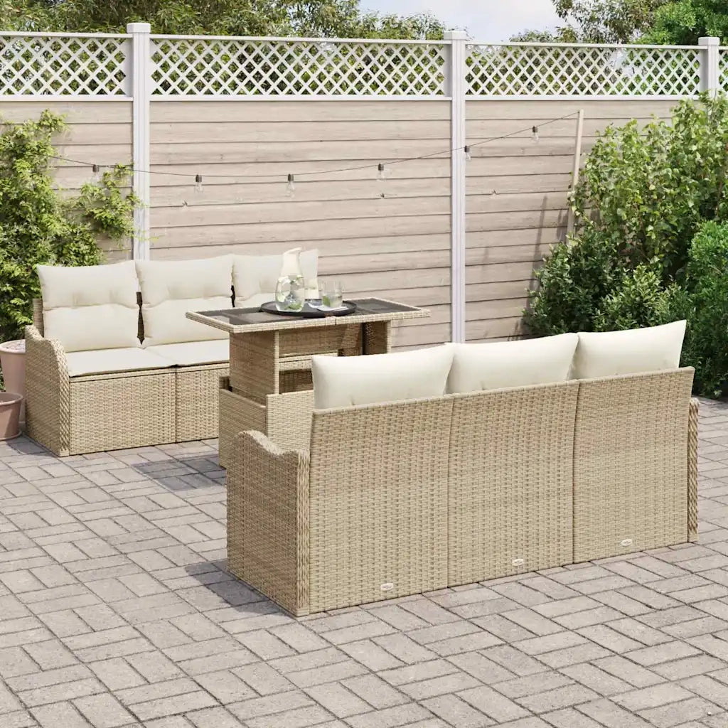Set Divano da Giardino 7 pcs Beige Rattan in Polipropilene 3357124