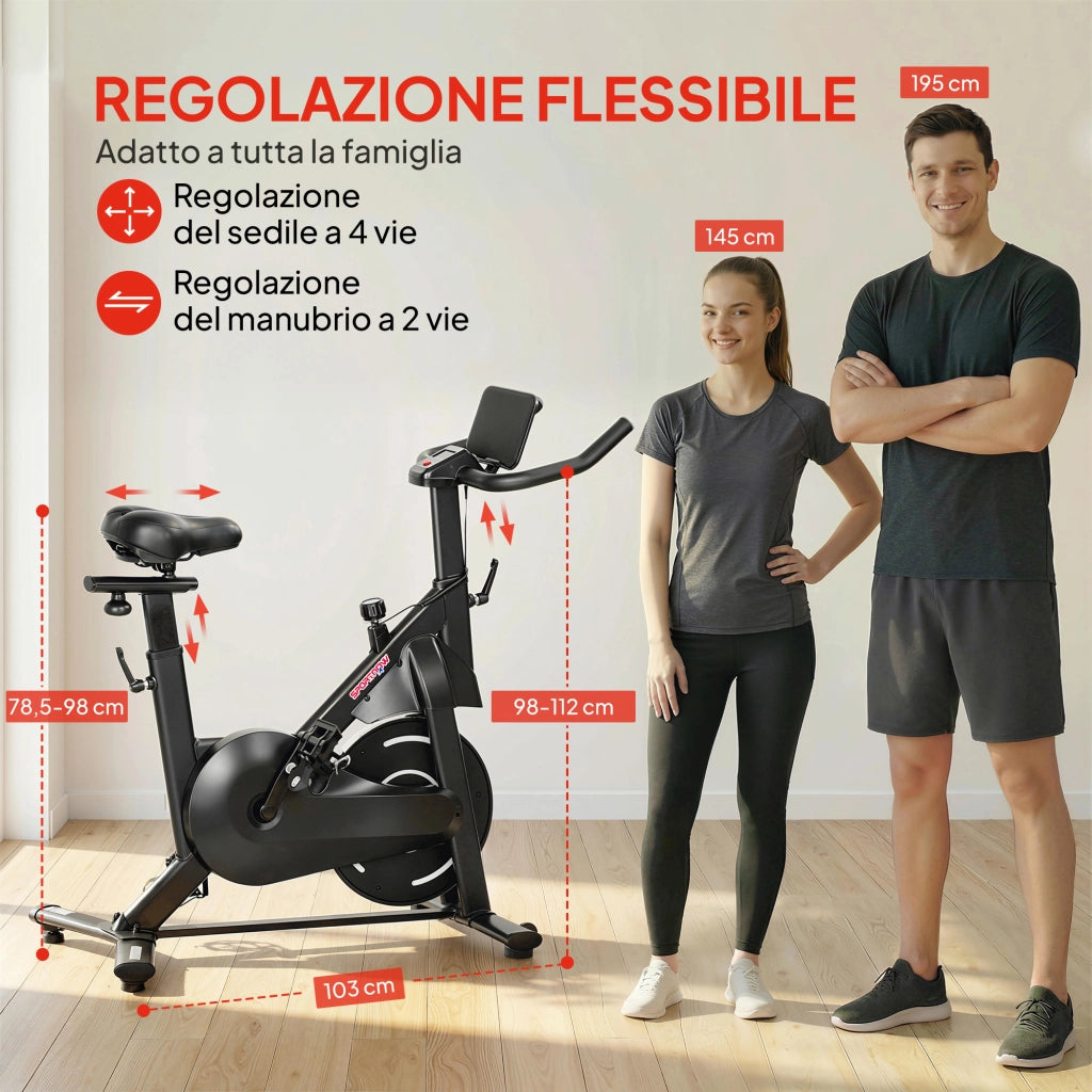 Cyclette Magnetica Regolabile con Display LCD e Supporto per Tablet, in Acciaio e ABS, 103x49x98-112 cm, Nero