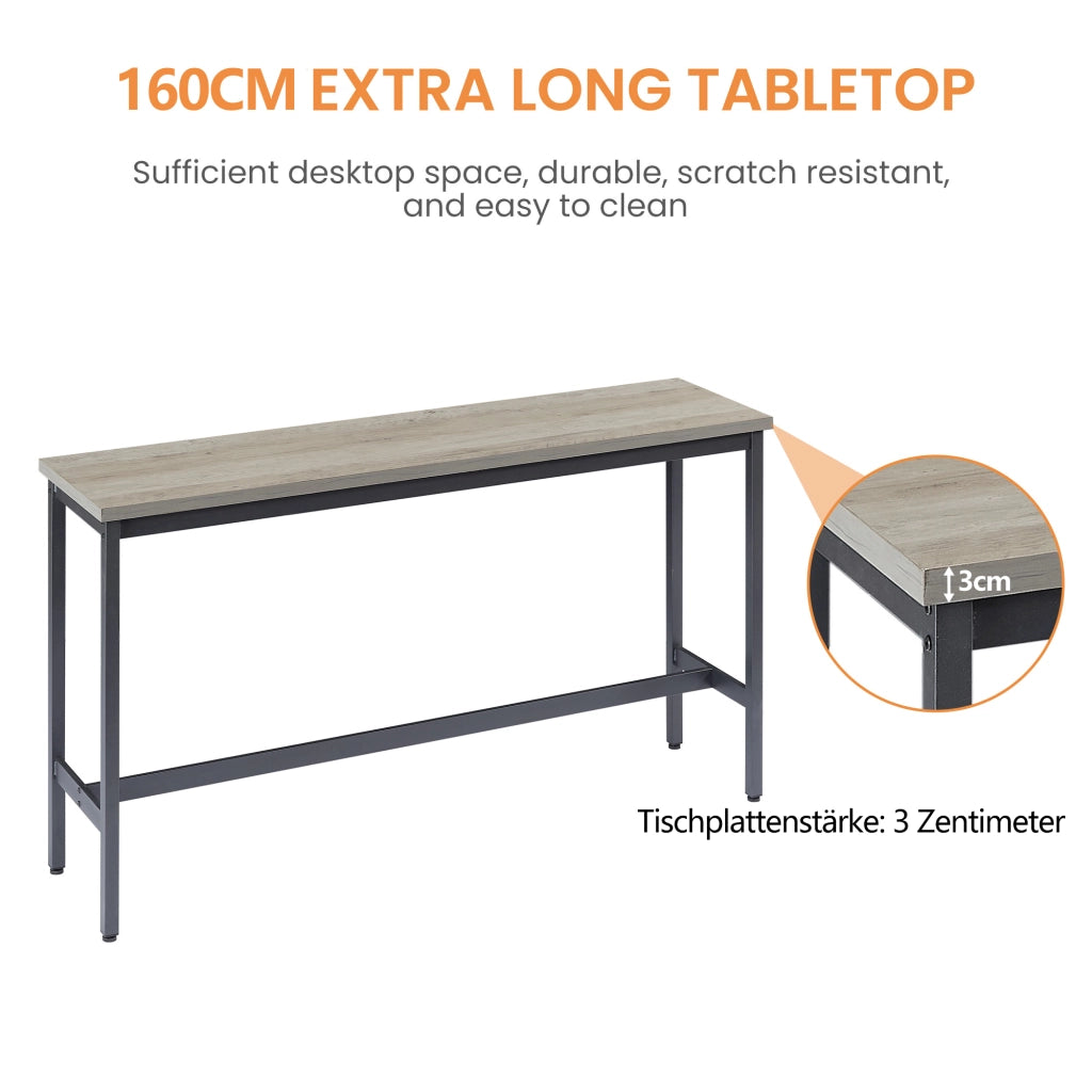 TAVOLO ALTO 160x40x95,5 cm Grigio e Nero Set da 3 unità