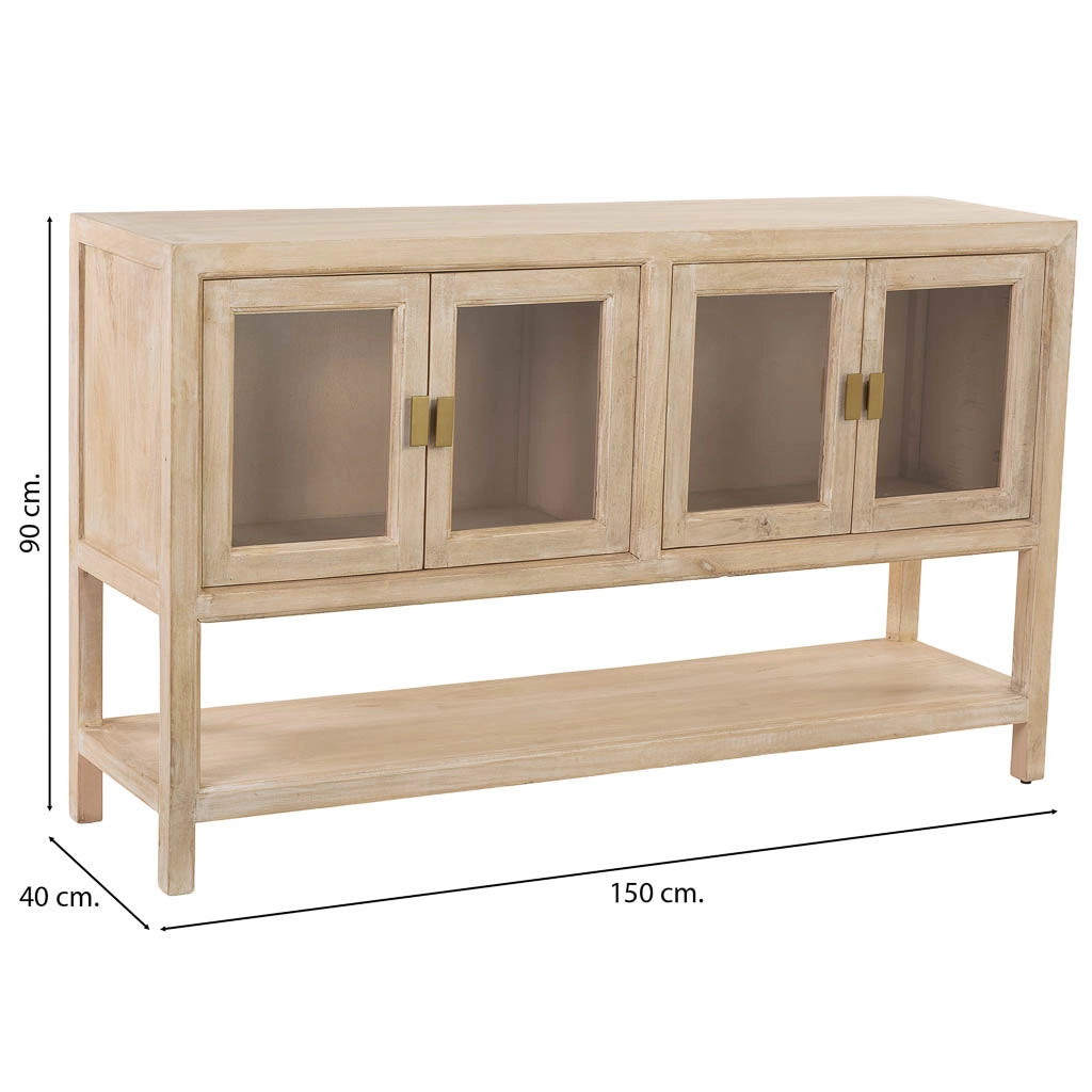 Credenza in legno beige con 4 ante 150x40x90h cm