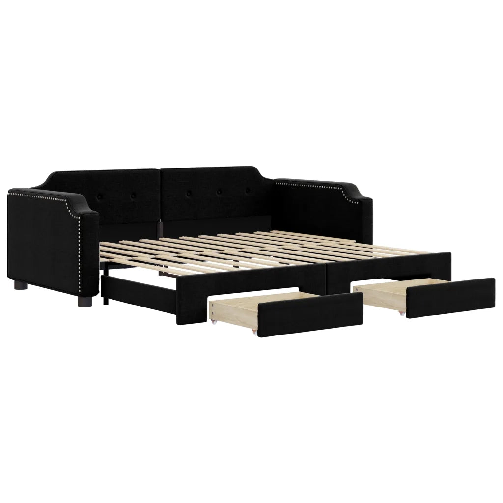 Divano Letto Estraibile con Cassetti Nero 100x200 cm in Tessuto 3197677