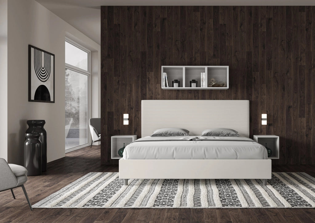 BS COM Letto matrimoniale king size contenitore imbottito 190x200 similpelle bianco