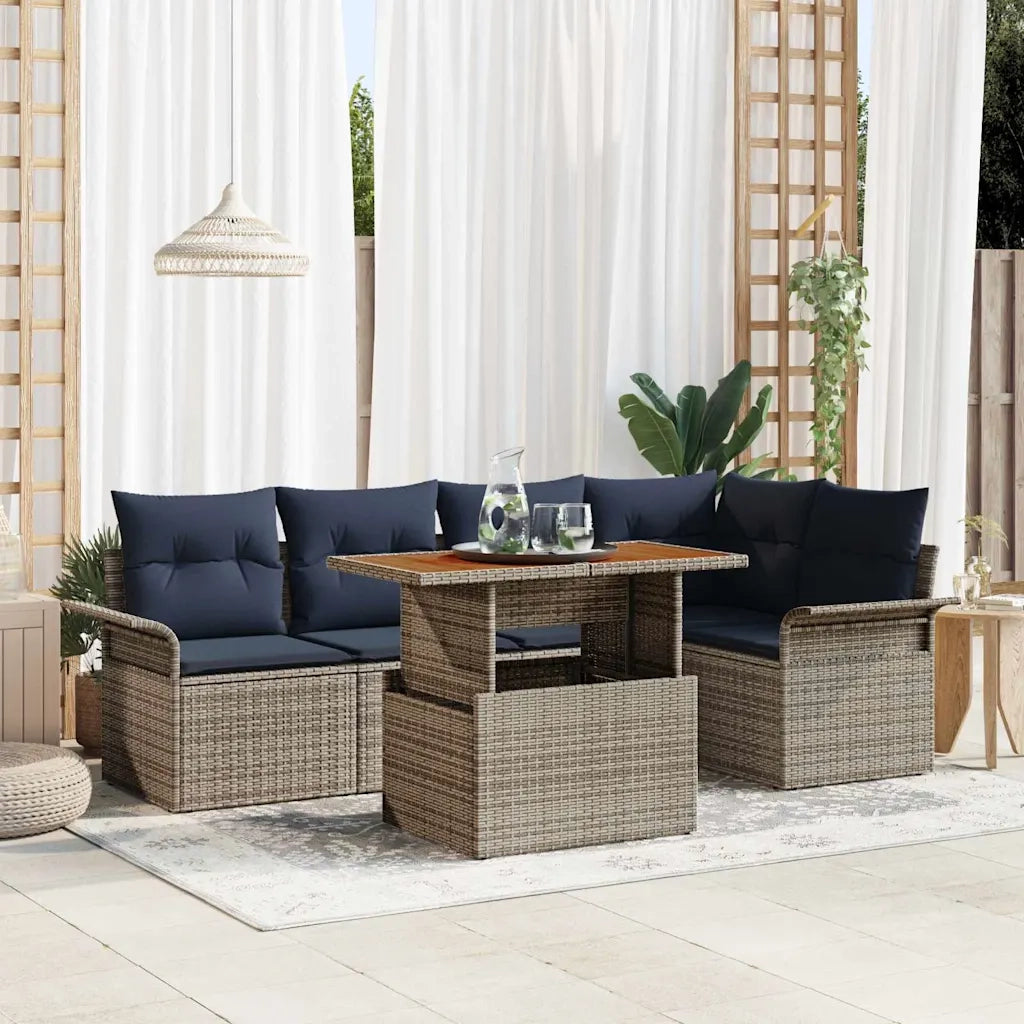 Set Divano da Giardino 6 pcs Grigio e Blu Navy polyrattan 3349338