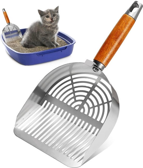 Scoopa per gatto, metallo, manico in legno, per gatto, riempimento per gatto, gatto a distanza, scoop, spargisacco, accessori per gatto, scoop per toilette