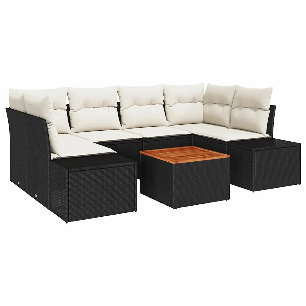 Set Divano da Giardino con cuscino 7 pcs Nero polyrattan