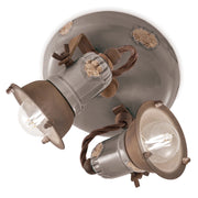 Plafoniera Vintage Loft Ferro E Ceramica Tortora 2 Luci E14