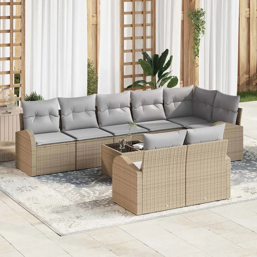 Set Divano da Giardino 9 pcs Beige e grigio chiaro polyrattan
