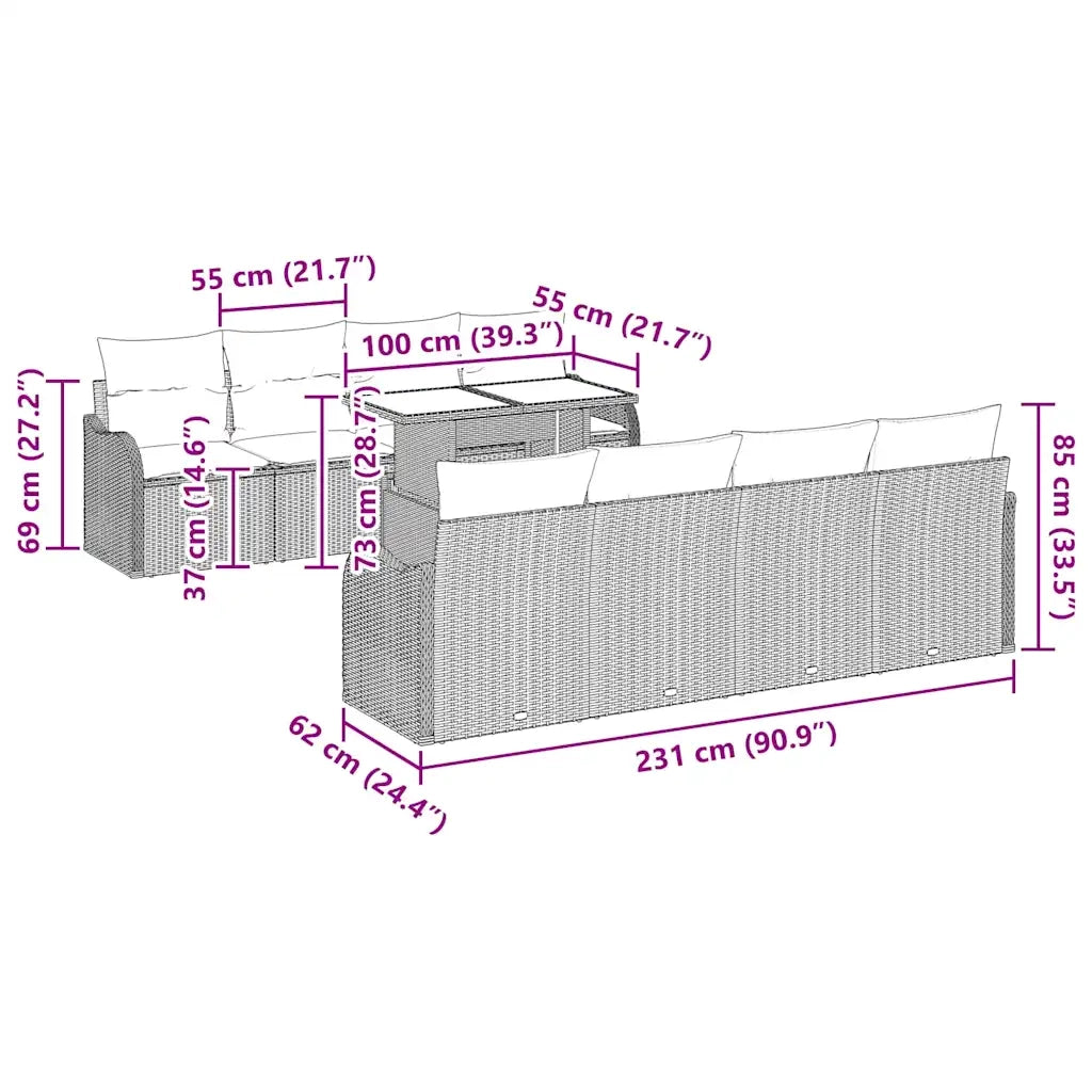 Set Divano da Giardino con cuscino 7 pcs Nero polyrattan 3348429