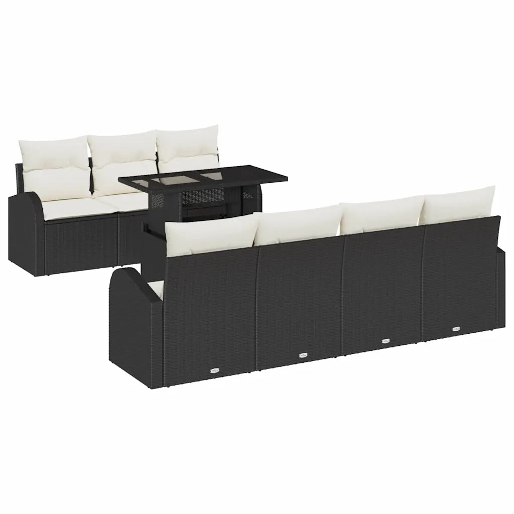 Set Divano da Giardino con cuscino 8 pcs Nero Poly Rattan