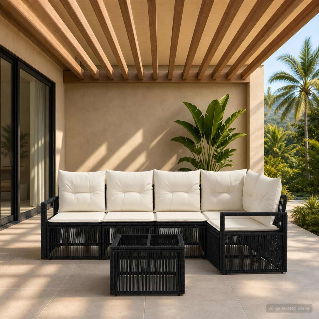 Set Divano da Giardino 6 pz Nero polyrattan 3435712
