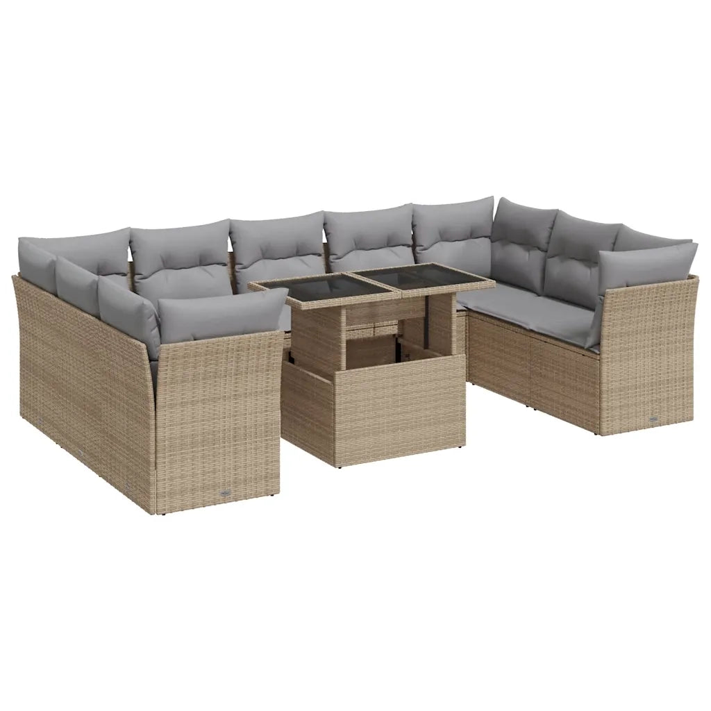 Set Divano da Giardino 10 pz con Cuscini Beige in Polyrattan 3326220
