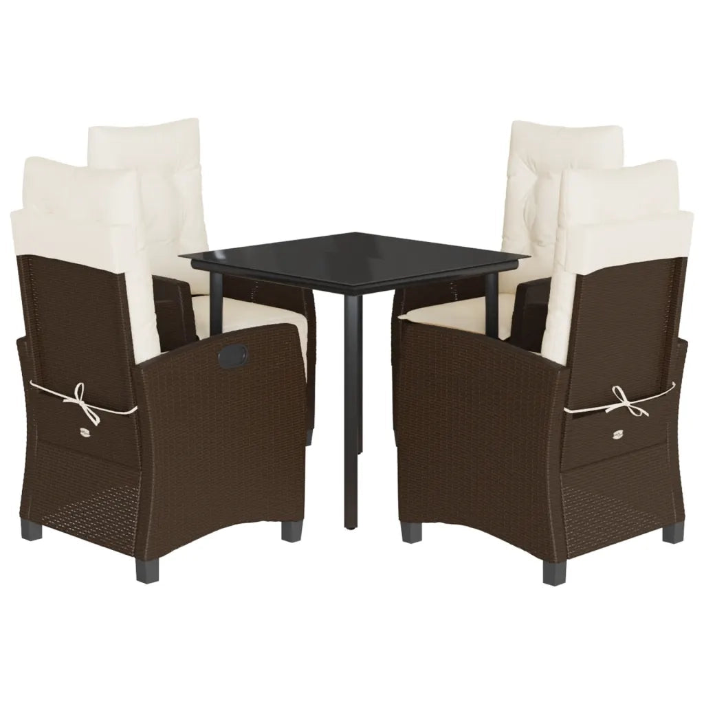 Set da Pranzo da Giardino 5pz con Cuscini in Polyrattan Marrone