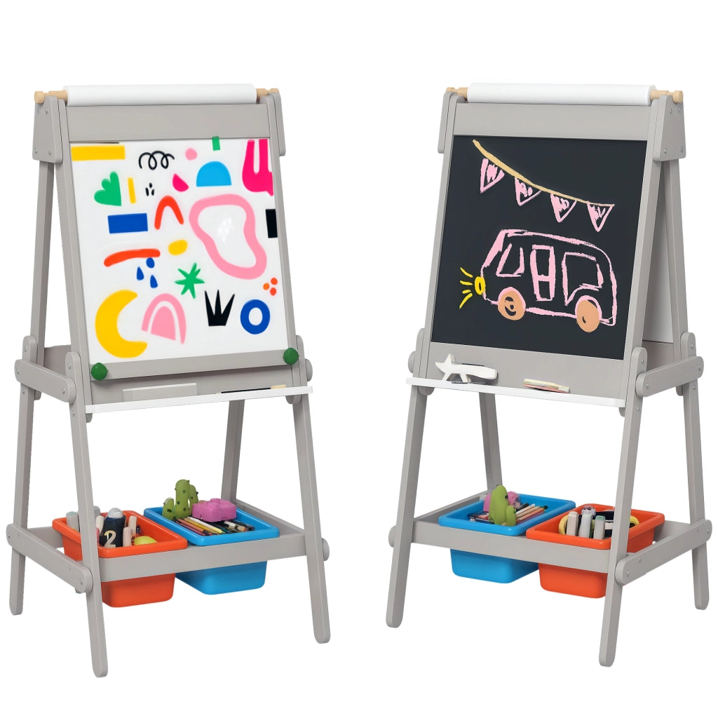 Cavalletto 3 in 1 per bambini con lavagna gessetti, lavagna bianca e rotolo carta ¨C Minimal ¨C 90x120 cm