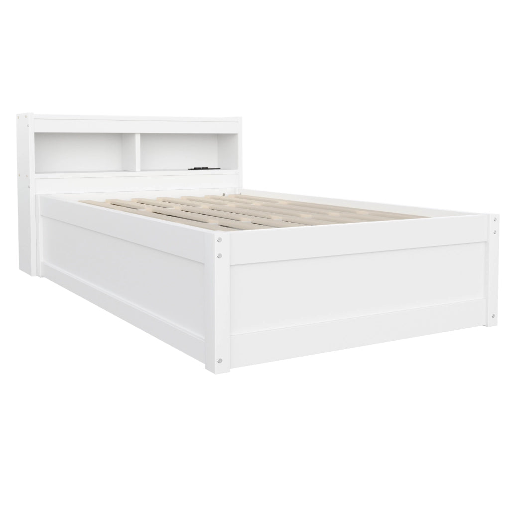 LETTO Multifunzionale 90x200 cm MDF Bianco con presa e LED