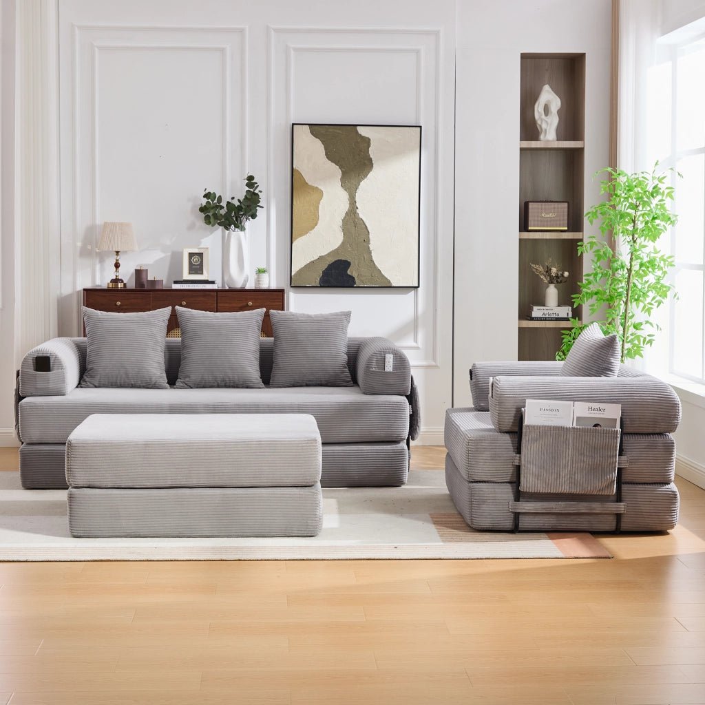 Sofa modulare 4 posti - Zephmum - Con poggiapiedi, struttura in metallo e cuscini